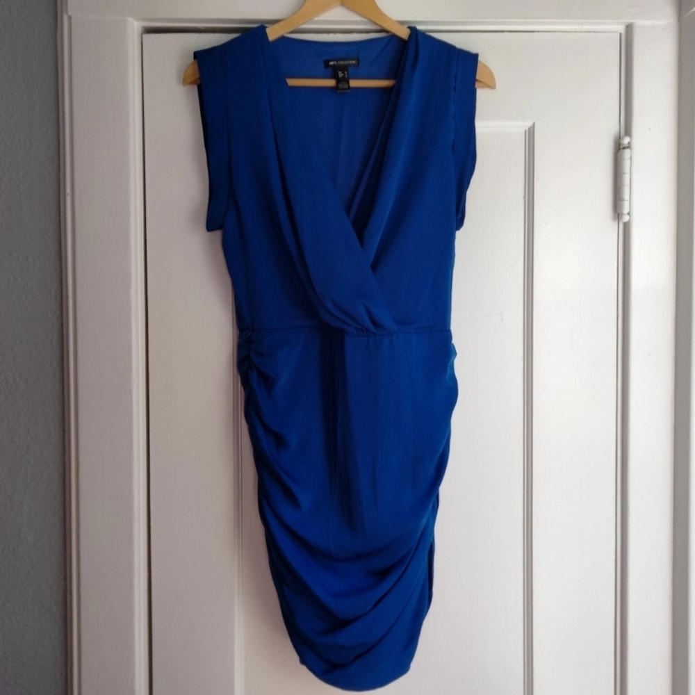 Mango Royal Blue Short Sleeve Mini Party Cocktail Dress Womens Size Small Ruched